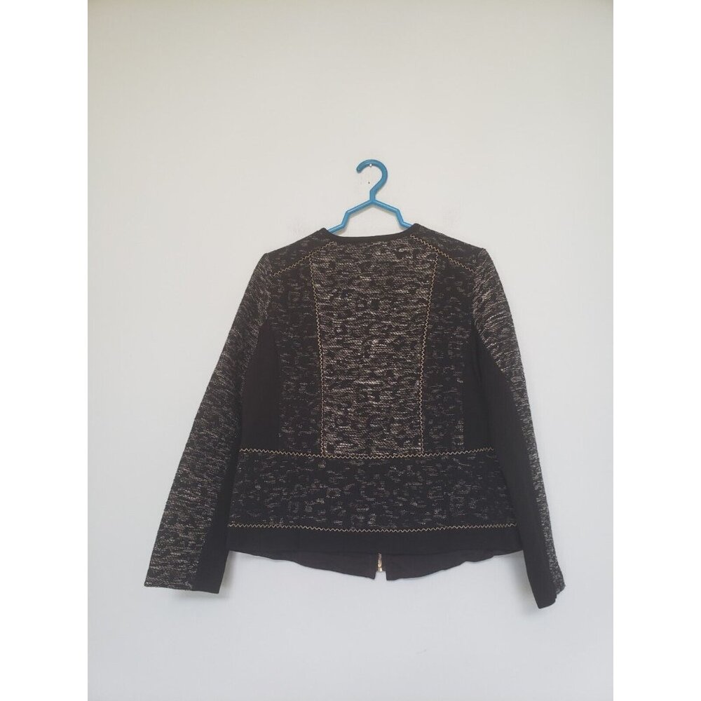 Chico's 1 Womens 8 S Jacket Full Zipper Gray Heather Pieced Jacquard Black NWT - Picture 2 of 7
